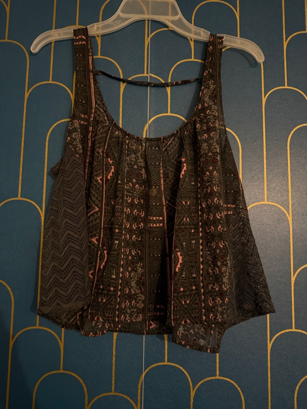 Hollister Black Tank Crop Top with Pink Geometric Print